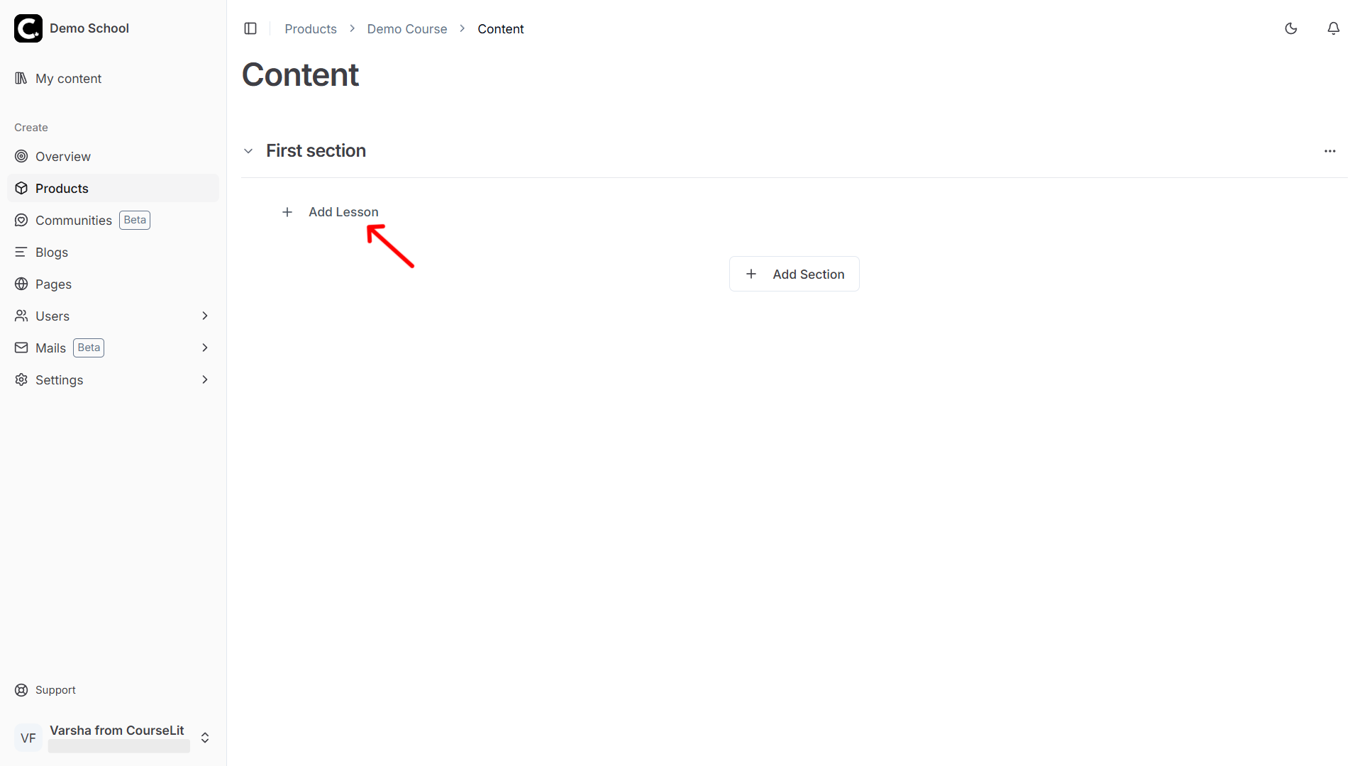 Add lesson to section