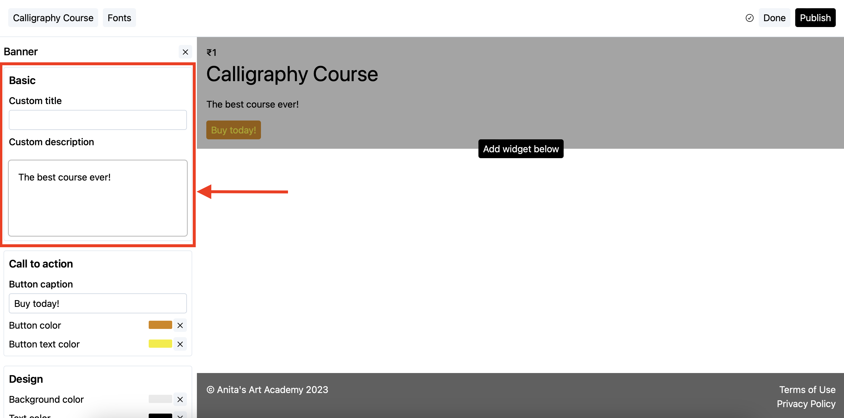 Banner basic details