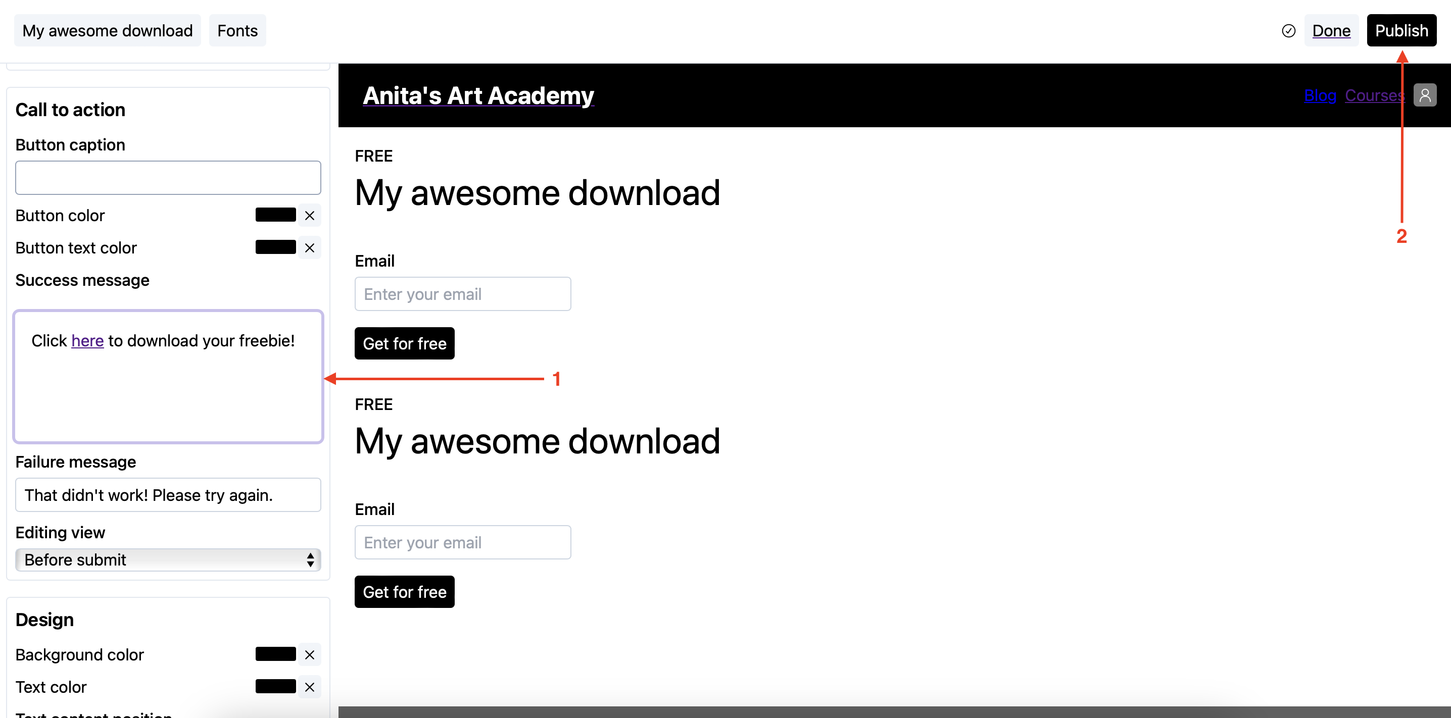 Banner call to action download link