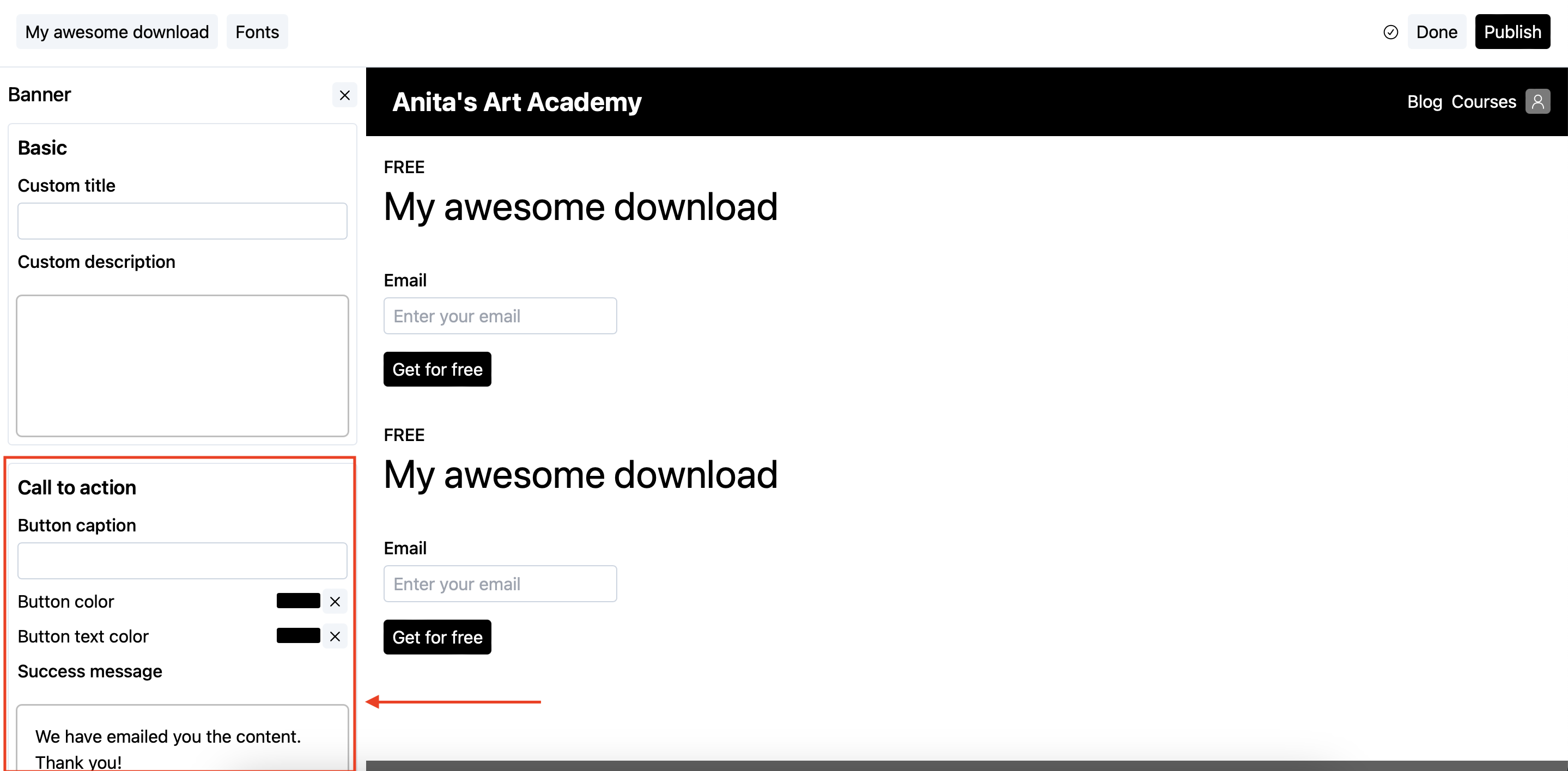 Banner call to action
