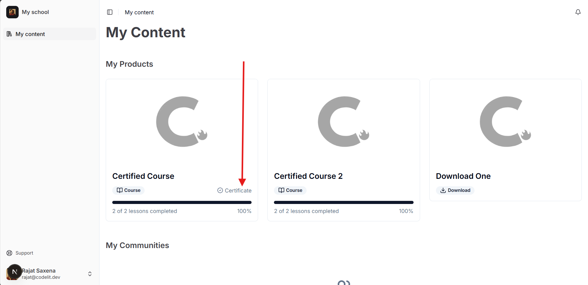 Certificate badge on product card