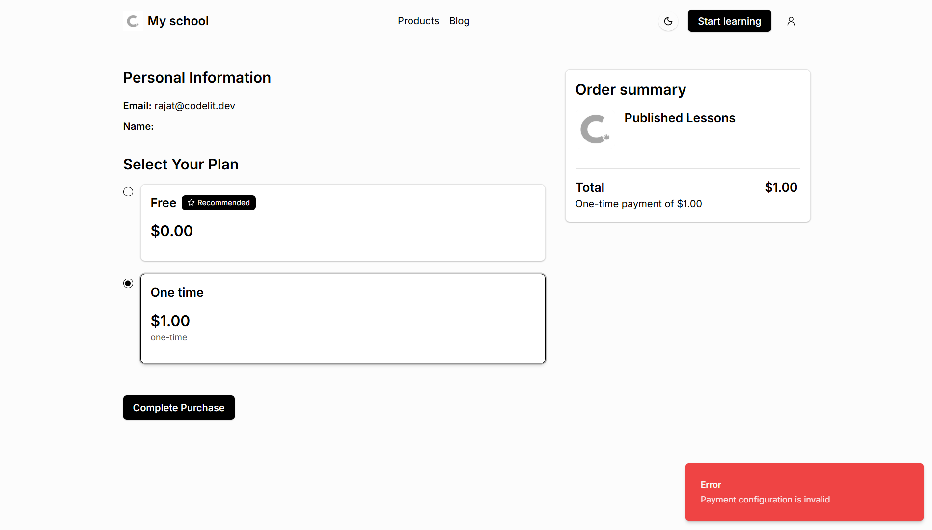 Reset payment paid plan error