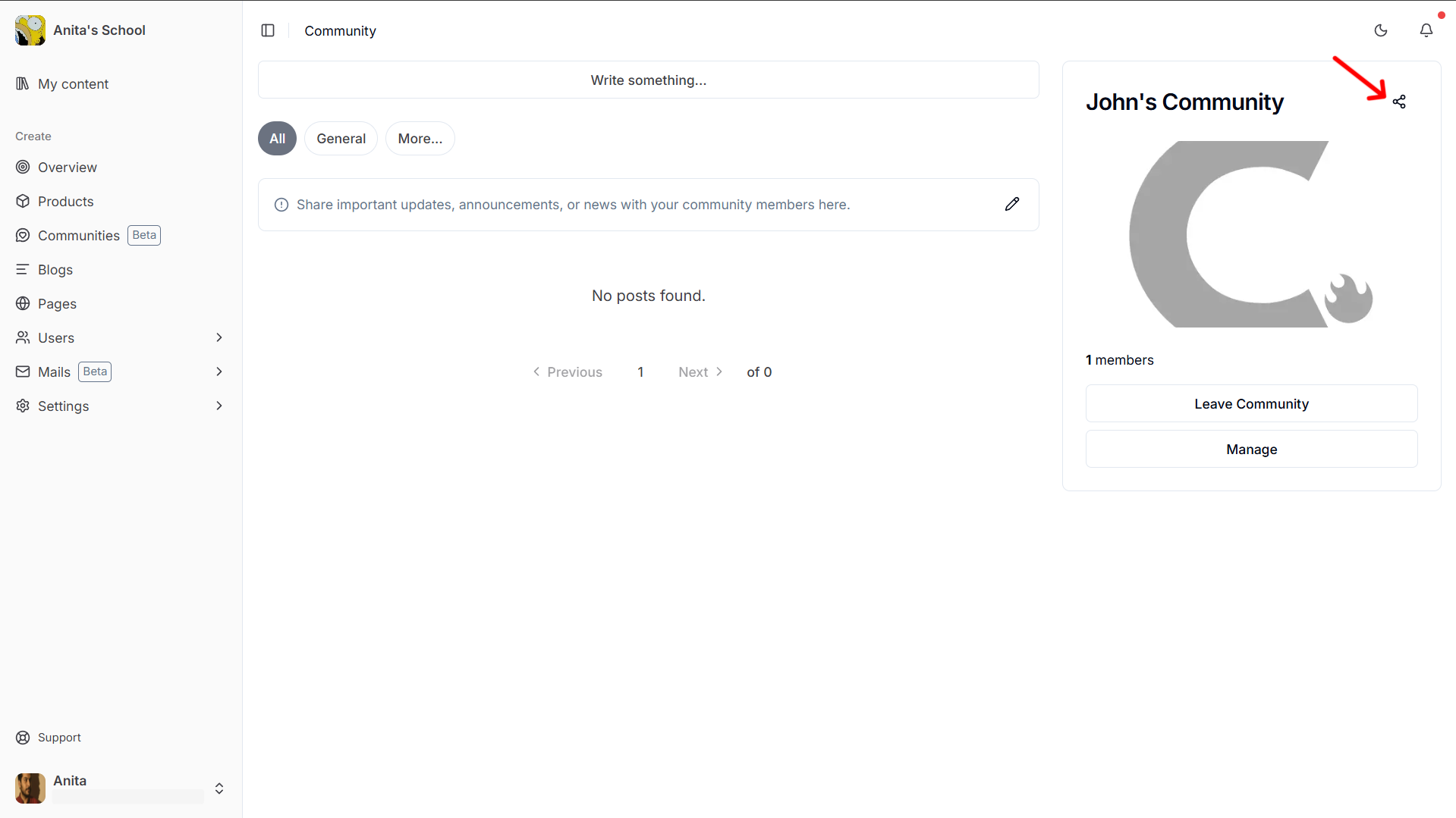 Copy community's sales page URL