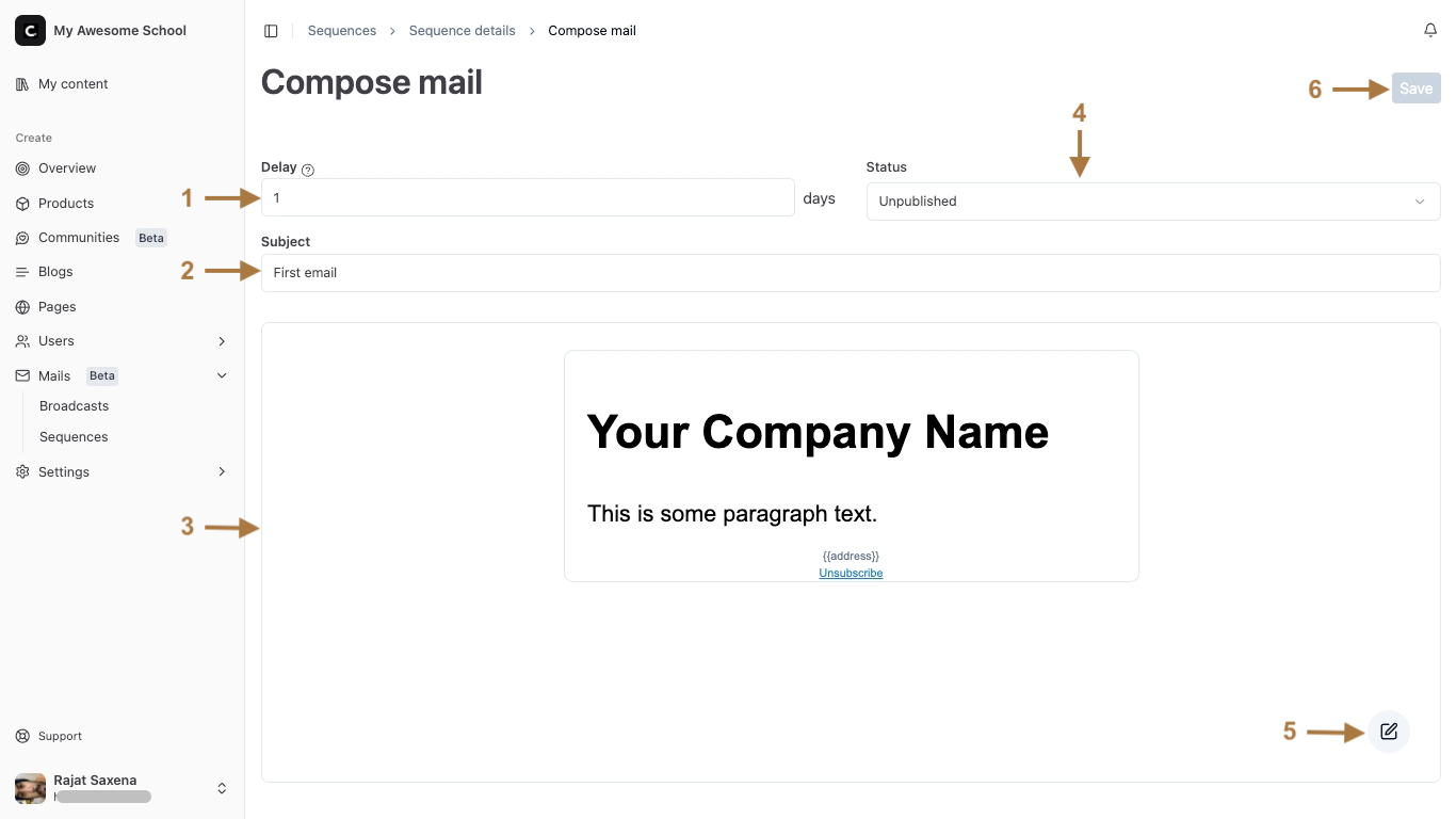 Sequence's Email Compose