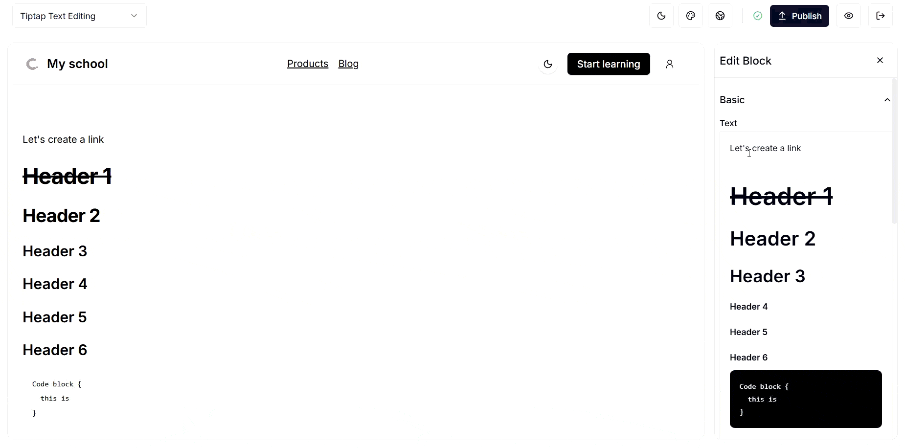 Create a hyperlink in rich text block