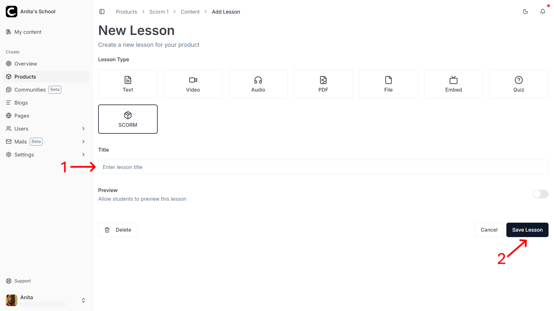 create SCORM lesson