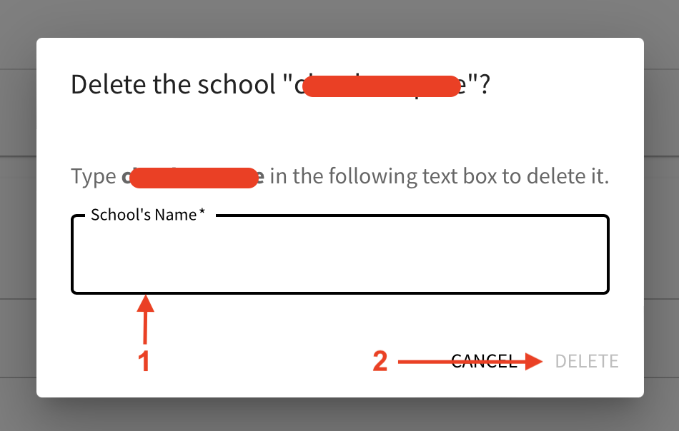 Delete school confirmation popup