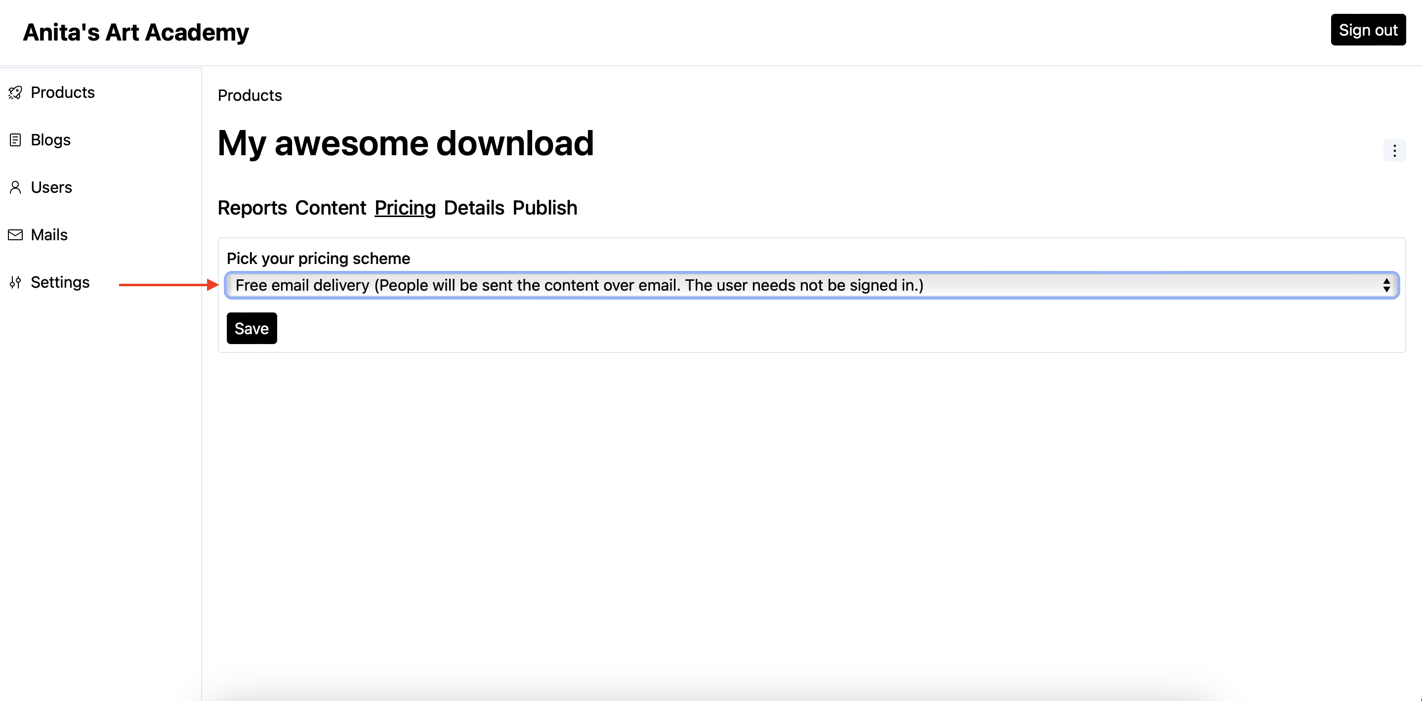 Set the price as email delivery