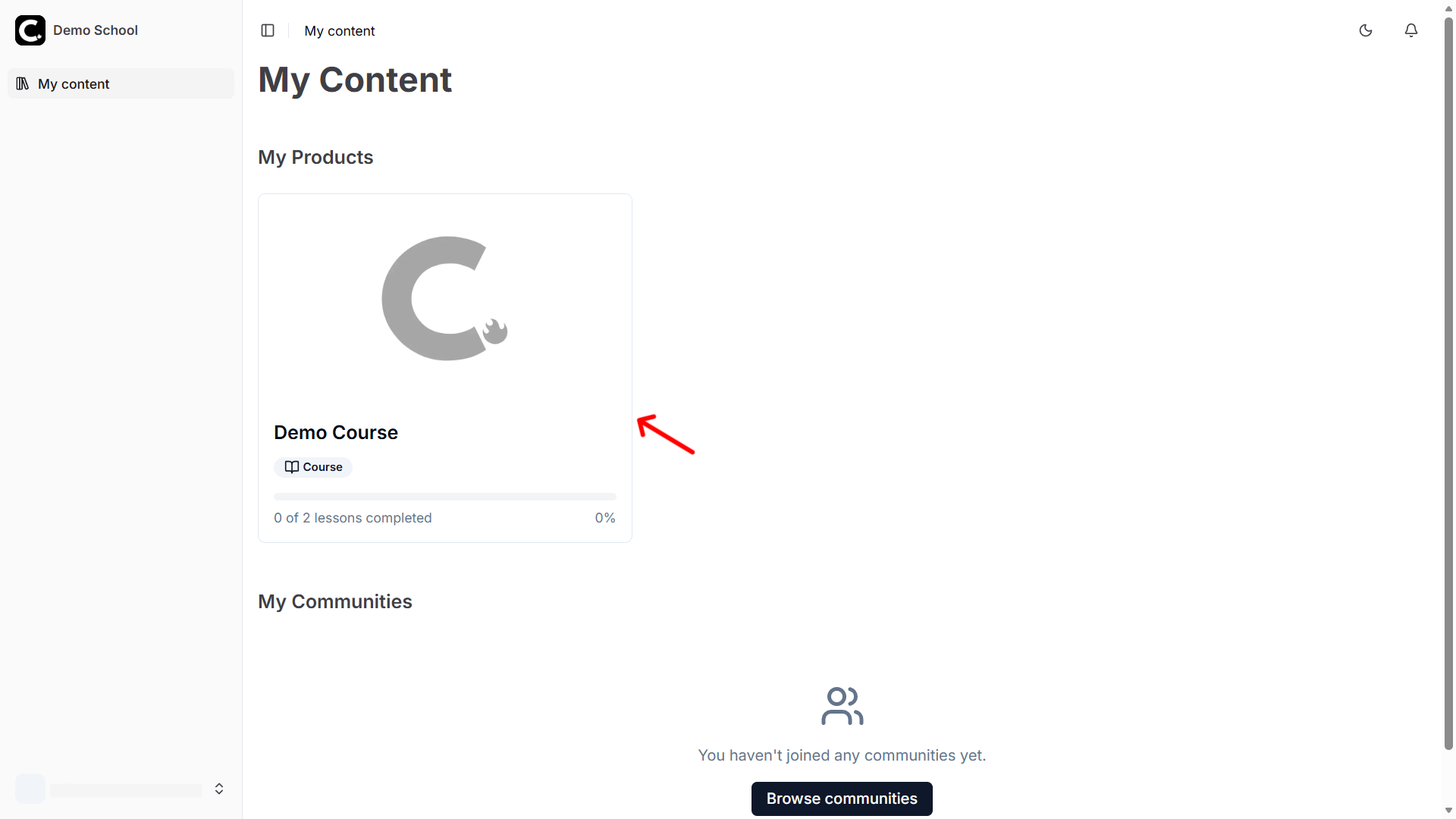 Invited customer's My Content area