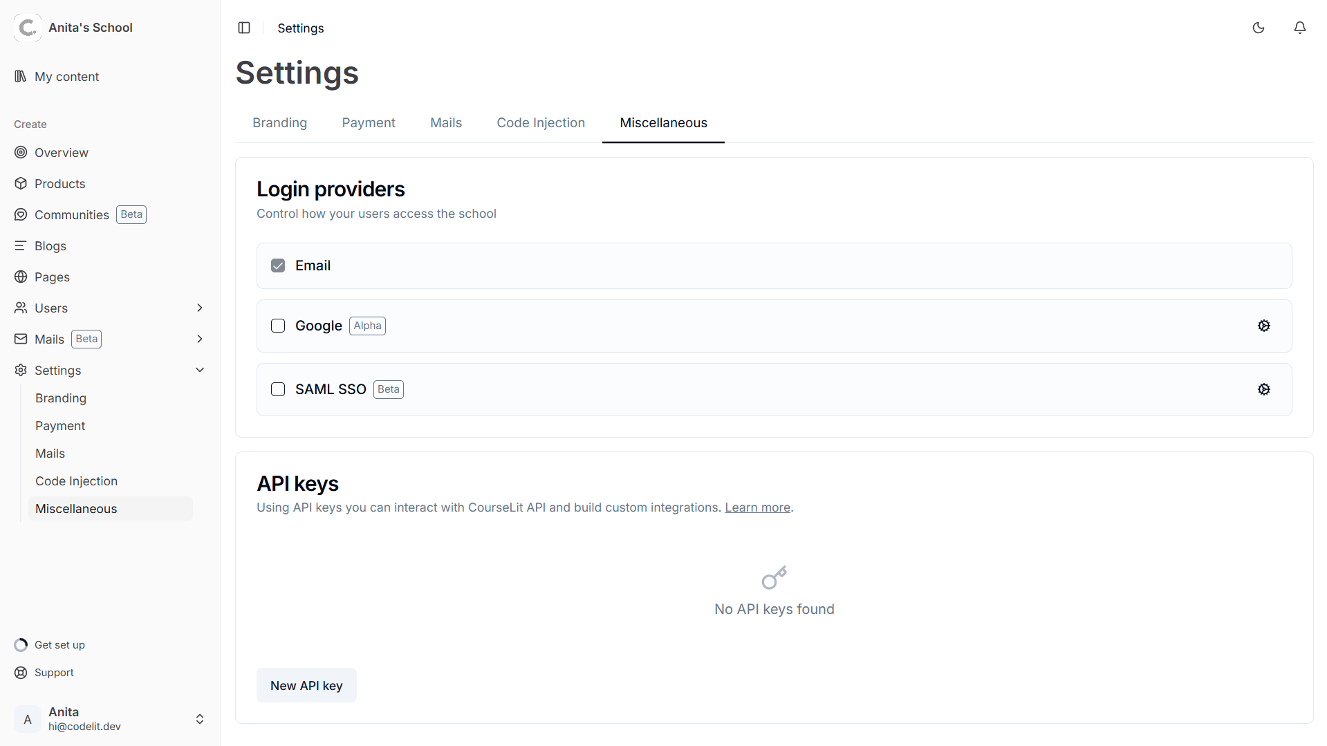 Login providers area