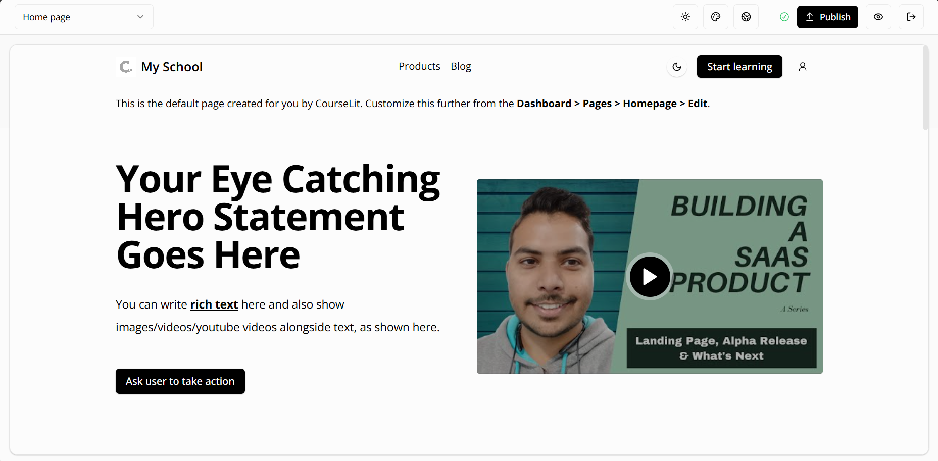 CourseLit's Page builder