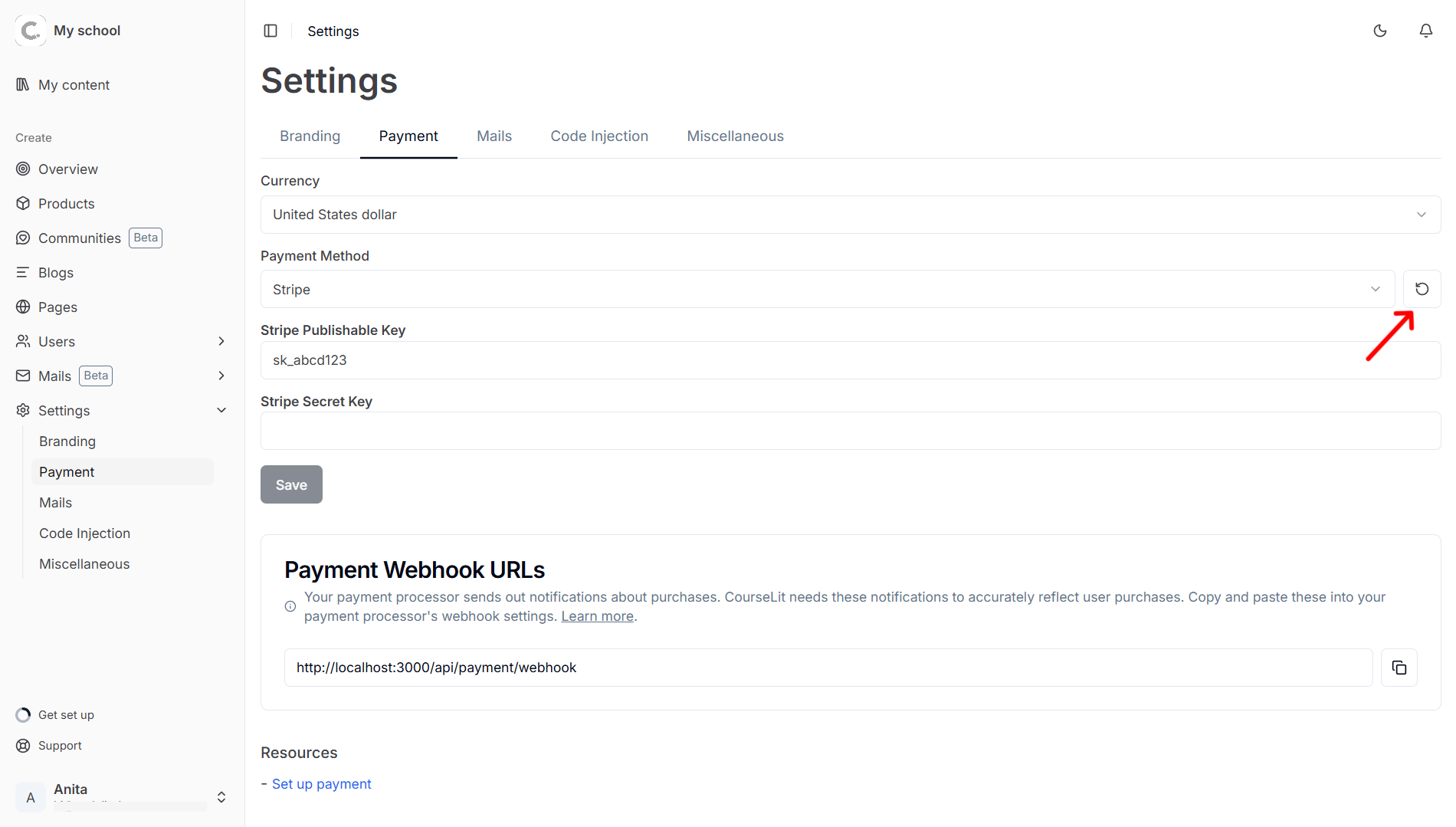 Reset payment method