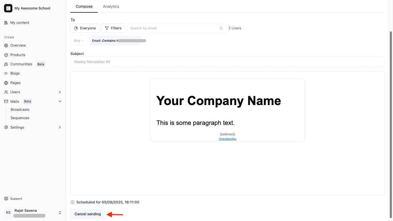 Cancel Scheduled Mail