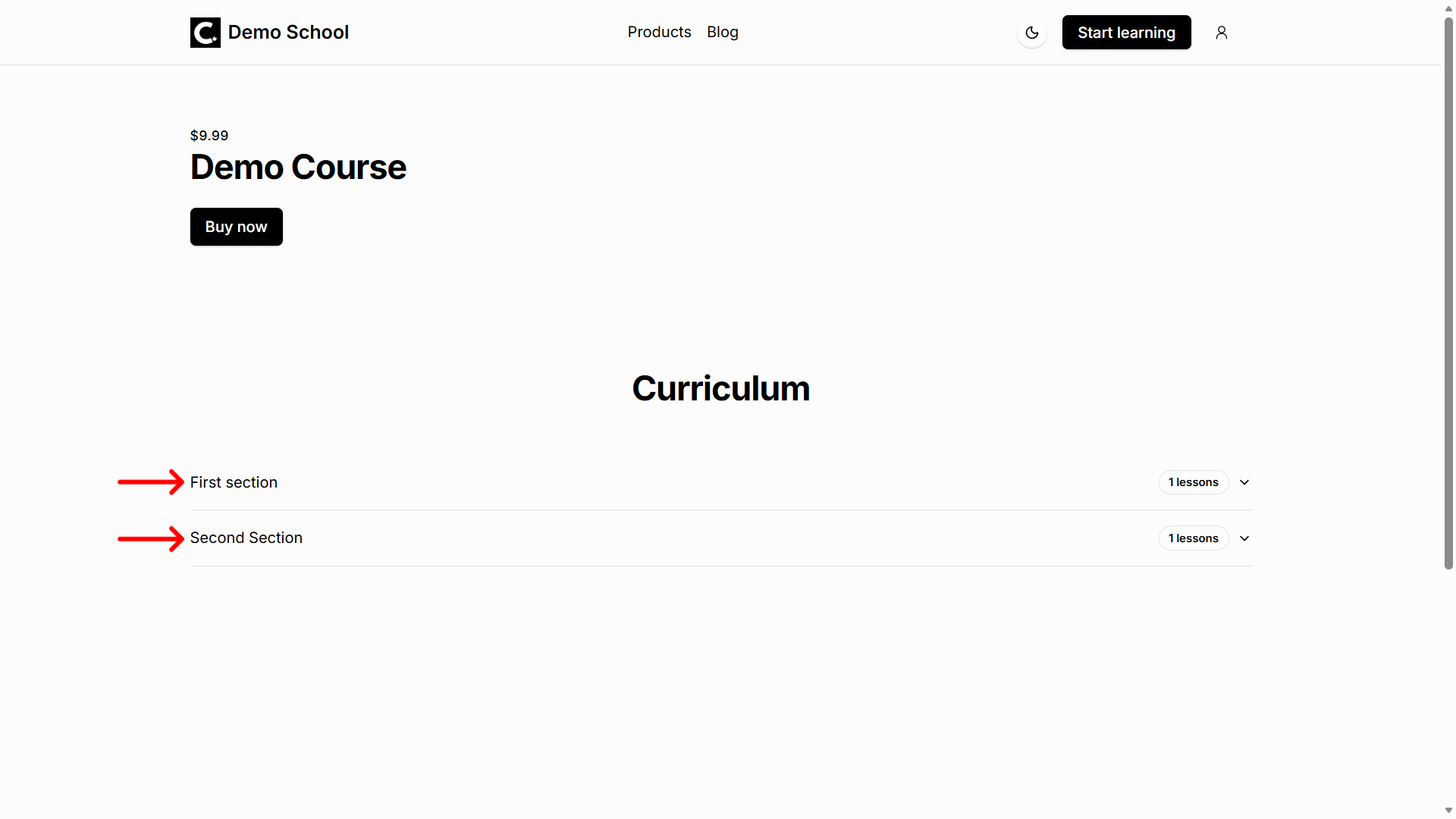 Sections in Sales Page